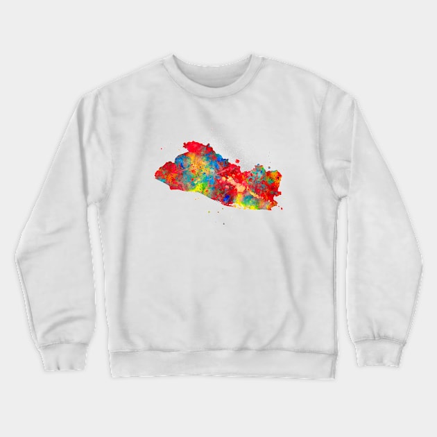 El Salvador Map Watercolor Painting Crewneck Sweatshirt by Miao Miao Design